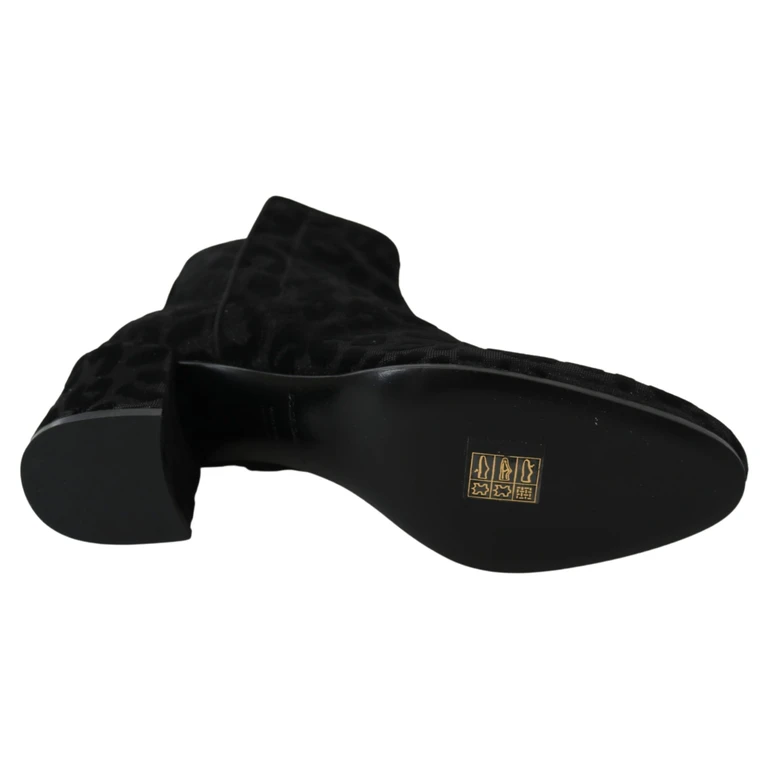 Dolce & Gabbana Black Leopard Short Boots Zipper Shoes Nylon - Women
