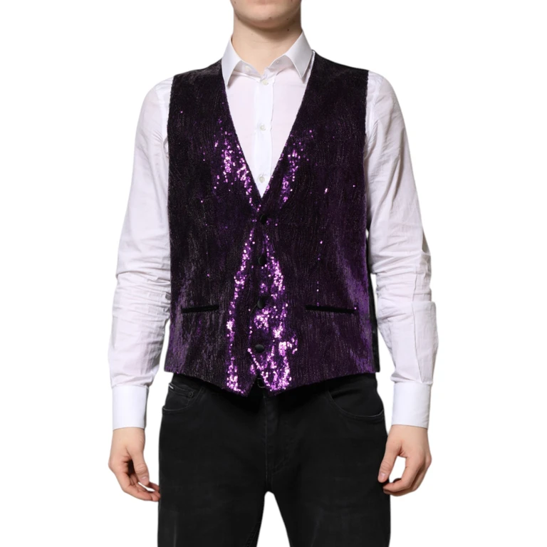 Purple Sequined Dress Formal Waistcoat Vest Nylon Polyester Silk Elastane - Men
