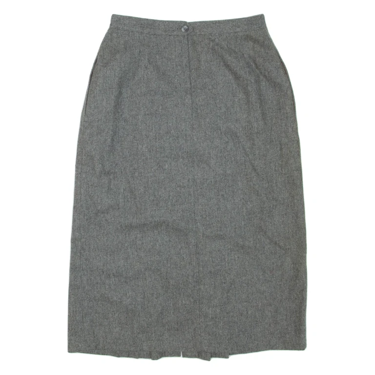Womens Pleated Skirt Grey Knee Length Wool S