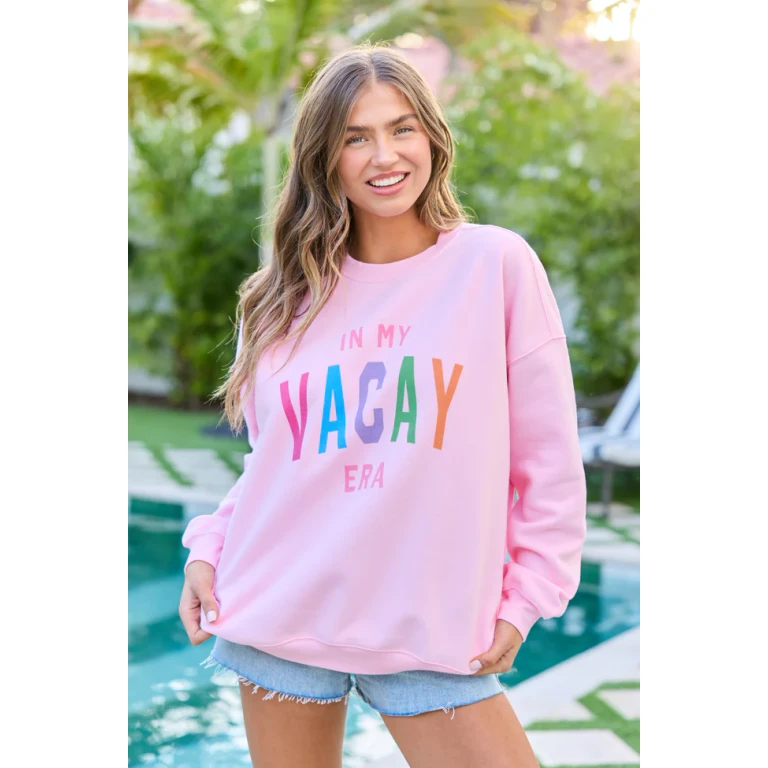 In My Vacay Era Light Pink Graphic Sweatshirt
