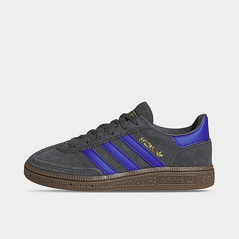 adidas Little Kids Originals Handball Spezial Casual Shoes in Carbon/Lucid Blue/Gum Size: 1.0