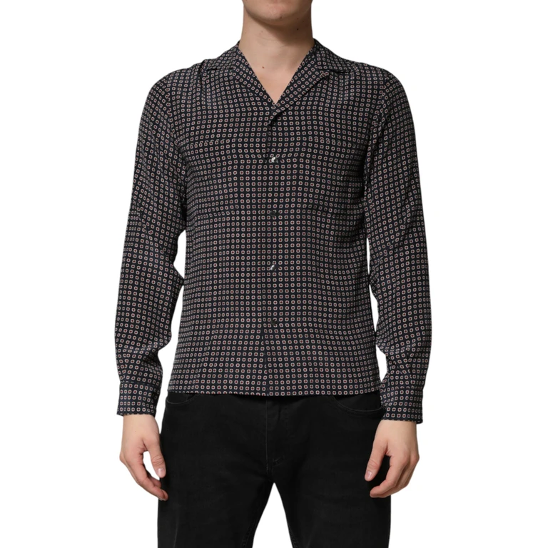Dolce & Gabbana Black Patterned Silk Men Button Down Shirt - Men