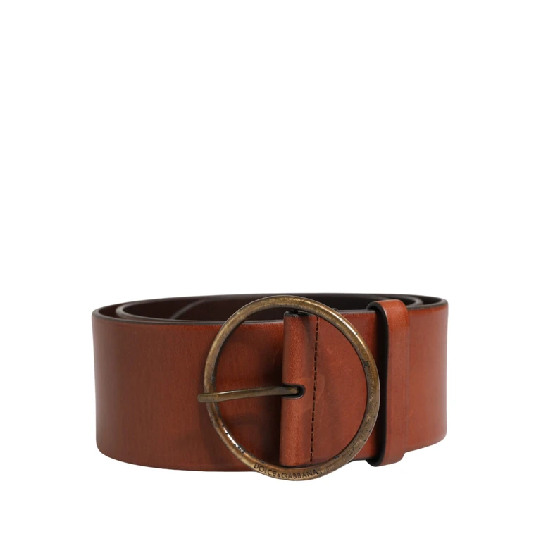 Dolce & Gabbana Men Brown Leather Wide Waist Metal Round Buckle Belt - Men