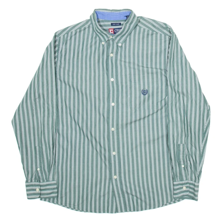 CHAPS Mens Shirt Green Striped Long Sleeve L