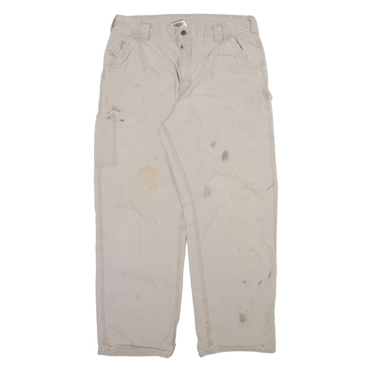 CARHARTT Carpenter Mens Trousers Beige Relaxed Straight W34 L32
