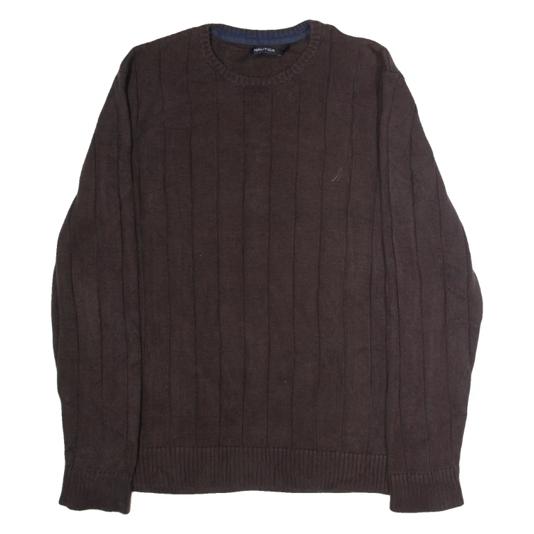 NAUTICA Mens Jumper Brown Crew Neck Tight Knit XL