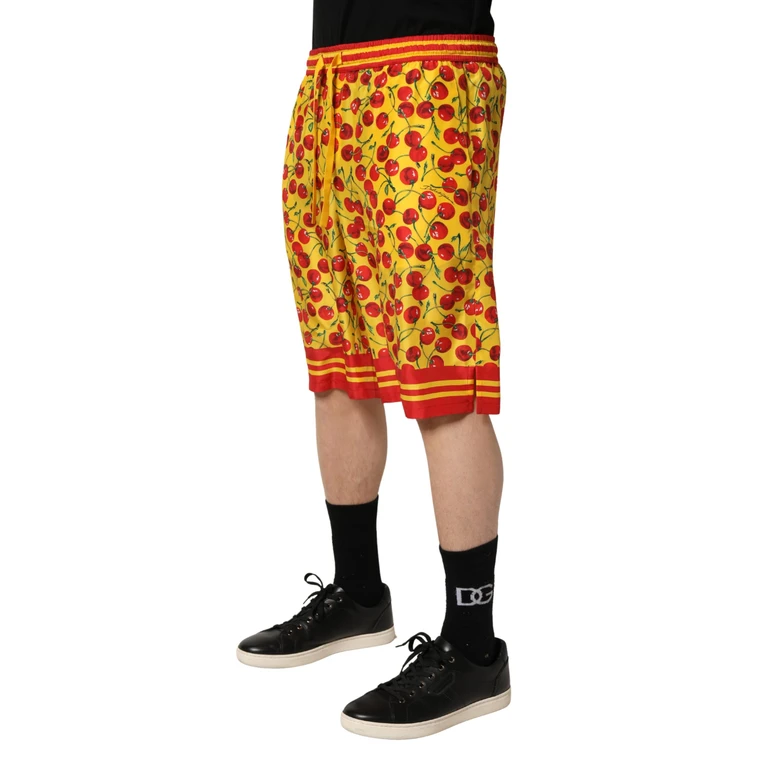 Dolce & Gabbana Yellow Red Cherry Print Silk Bermuda Shorts - Men