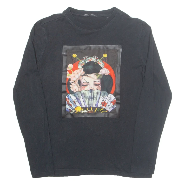 SONNY BONO Eastern Inspired Womens Printed Top Black Long Sleeve S