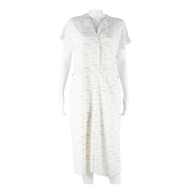 MARCELLE GRIFFON Womens Day Dress White Striped Short Sleeve Midi L