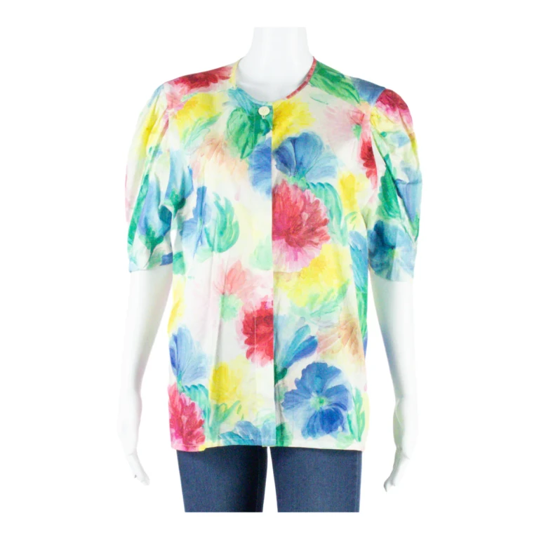 HAMMERLE Womens Shirt Blouse Blue Puff Sleeve Floral M