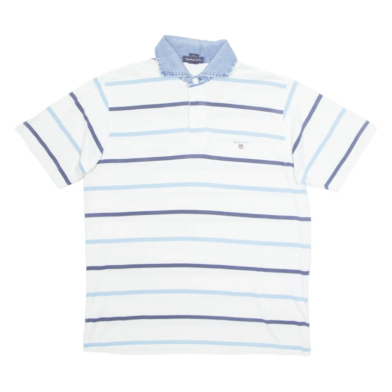 GANT Mens Polo Shirt White Striped M