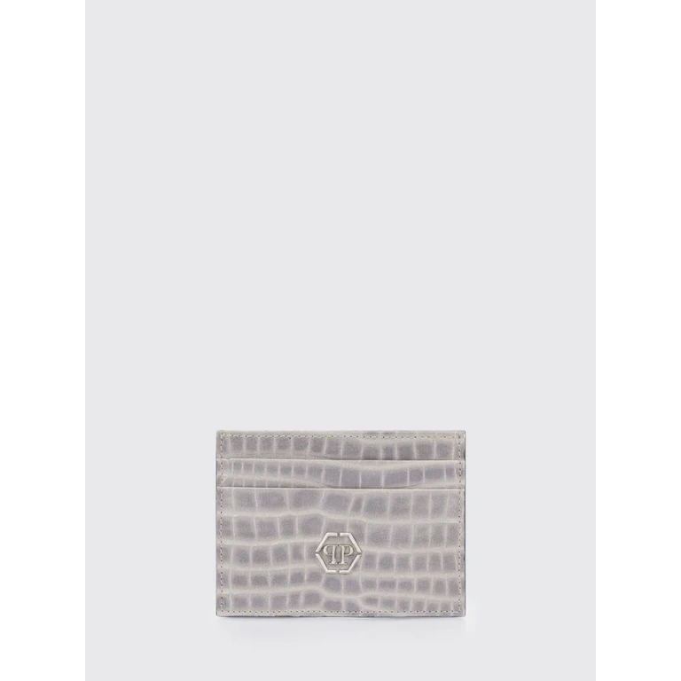 Calfskin Card Holder with Crocodile Print and Hexagon Logo (SAFAMVG0546PLE010N10)