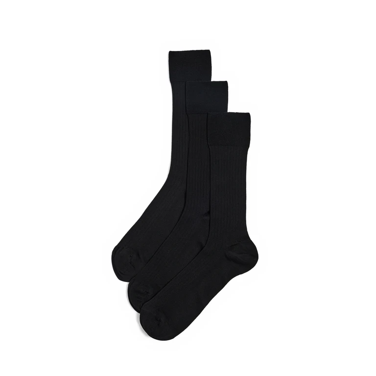 NN07 Cotton Ribbed Socks 3-Pack Black One Size
