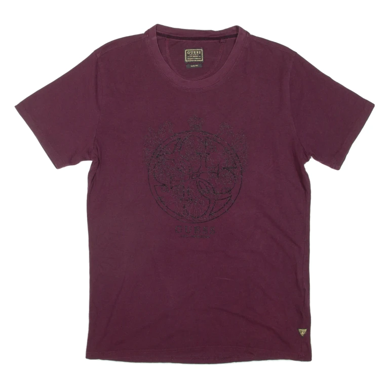 GUESS Slim Fit Womens T-Shirt Maroon Crew Neck M