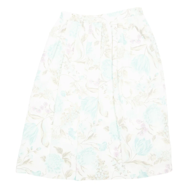 Womens Pleated Skirt Cream Midi 90s Floral M