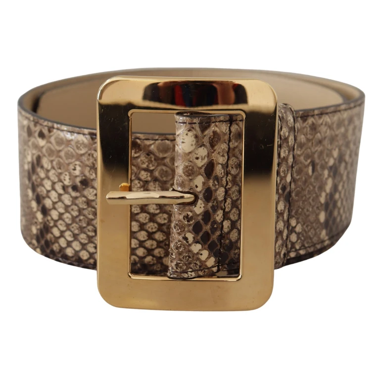 Dolce & Gabbana Brown Exotic Wide Waist Leather Gold Metal Buckle Belt Python - Women