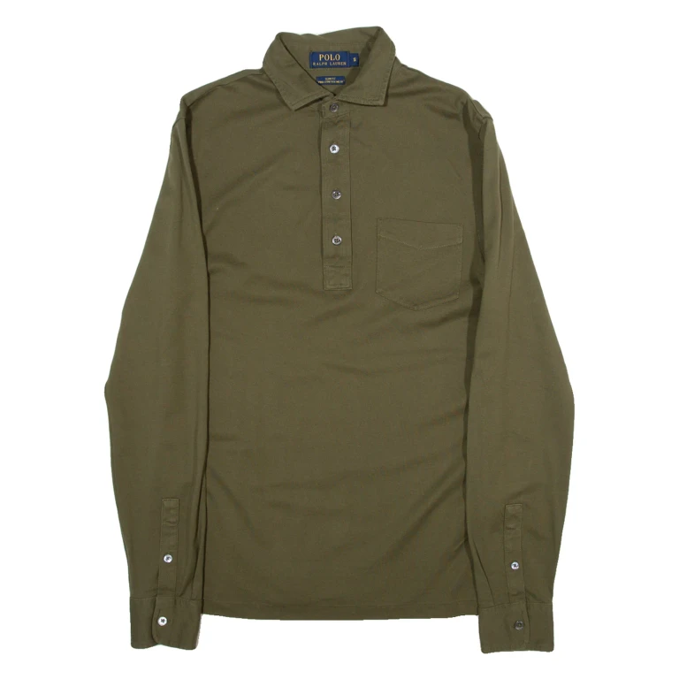 POLO RALPH LAUREN Slim Fit Pima Stretch Mesh Mens Polo Shirt Green Long Sleeve S