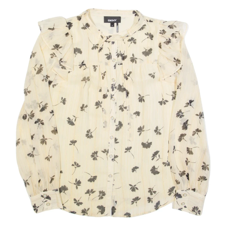 DKNY Womens Printed Shirt Cream Long Sleeve Floral M