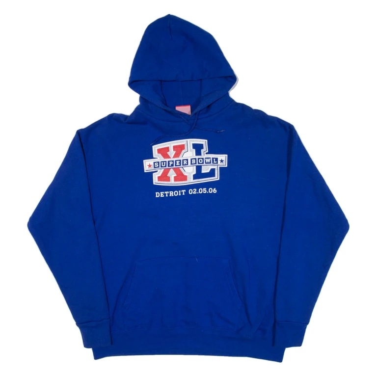 NFL Super Bowl Detroit 02.05.06 Mens Blue Hoodie USA L