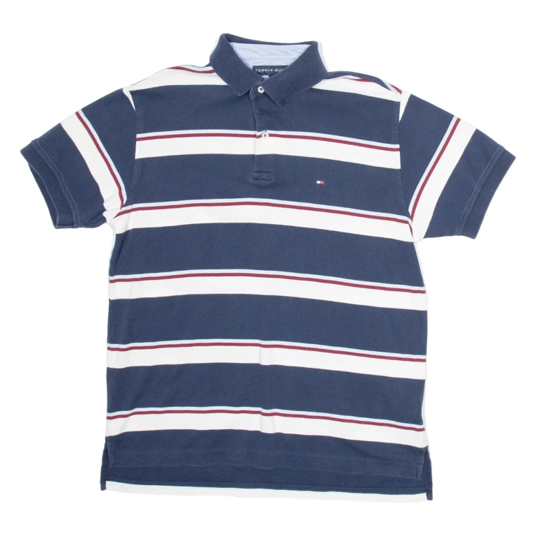 TOMMY HILFIGER Mens Polo Shirt Blue Striped M