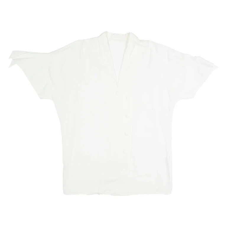 Womens Blouse Shirt White Collared Linen L