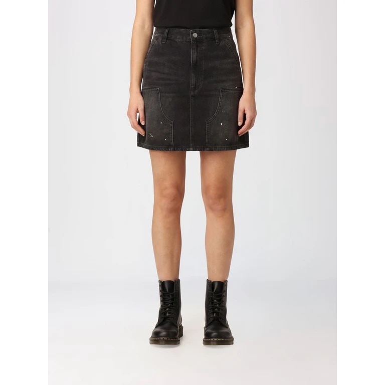 High-Waisted A-Line Mini Skirt in Cotton Denim (I03702789EJ)