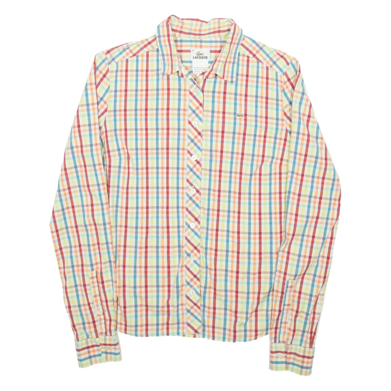 LACOSTE Womens Shirt Red Striped Long Sleeve S