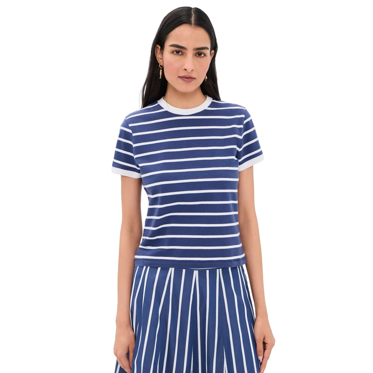 Madewell Mini Perfect Crew Neck Tee Matte Stripe Cool Navy M
