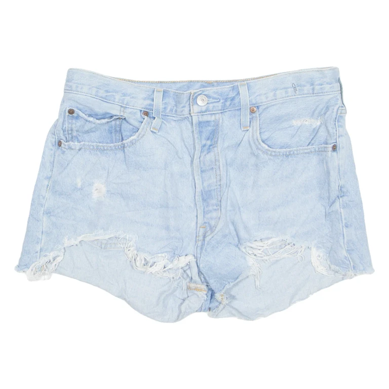 LEVI'S Cut Off Distressed 501 Womens Denim Shorts Blue M W32
