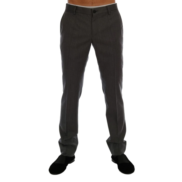 Dolce & Gabbana Gray Wool Striped Formal Pants - Men