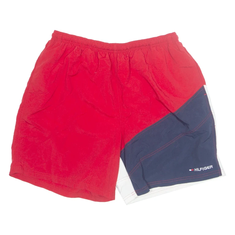 TOMMY HILFIGER Mesh Lined Mens Swimming Shorts Red Colourblock XL W30