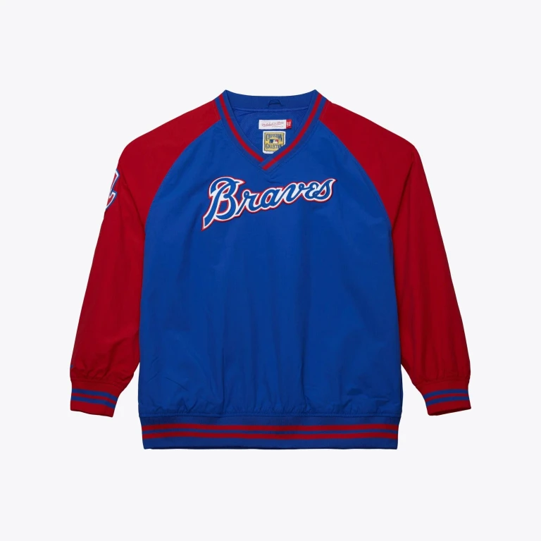 Men's MLB Nylon Pullover Jacket Vintage Logo Braves Pullovers