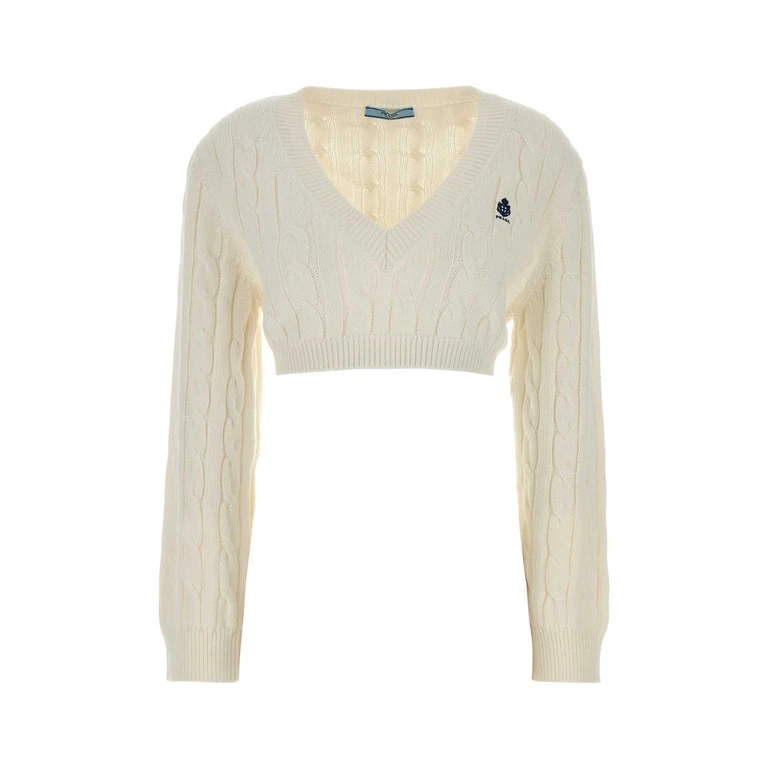 Prada White Cotton Sweater Bianco Exterior: Maglieria - Women