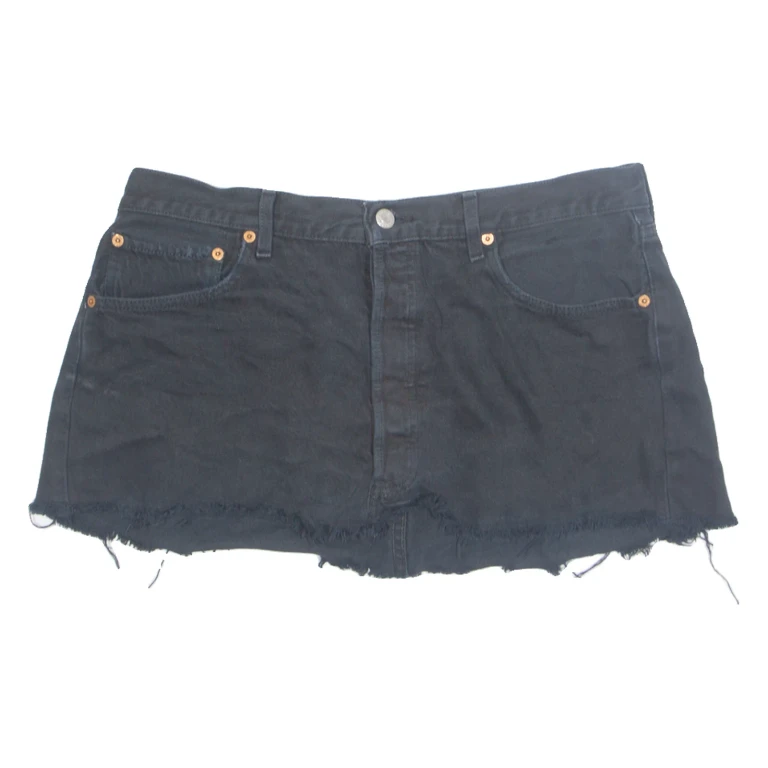 LEVI'S Cut Off 501 Womens Mini Skirt Black Short 90s Denim L
