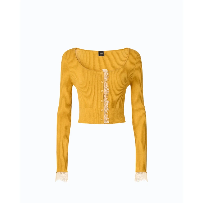 Cardigan cropped en soie et cachemire à dentelle - XS