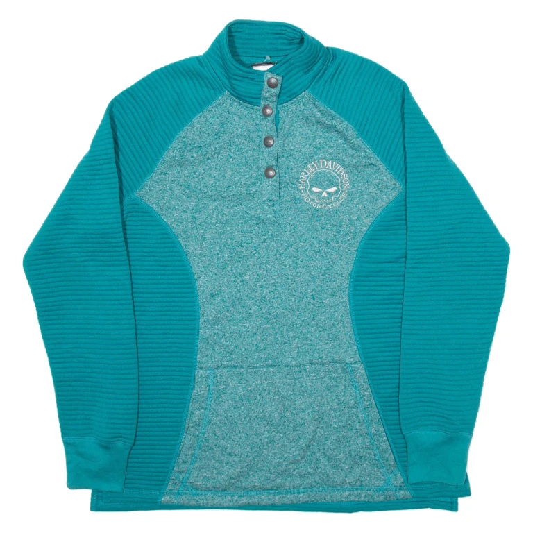 HARLEY DAVIDSON Womens Sweatshirt Blue Button Neck M