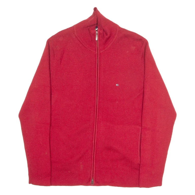 TOMMY HILFIGER Mens Jumper Red High Neck Tight Knit M