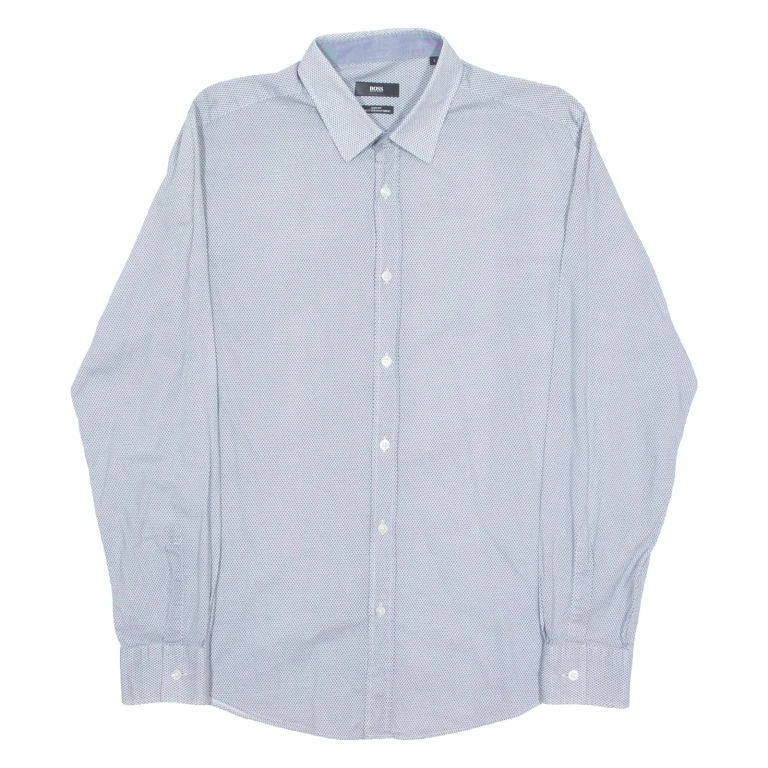 HUGO BOSS Slim Fit Mens Shirt Blue Geometric Long Sleeve L