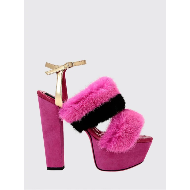 Striped Suede and Fur Platform Sandals (FACSWSA0632PFU026F33)