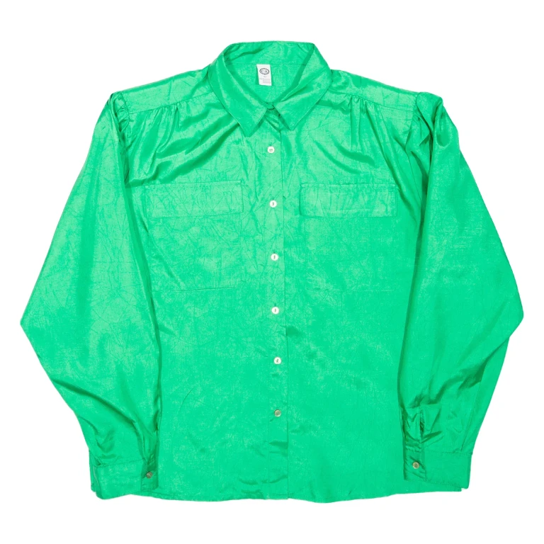 Womens Shirt Green Collared Long Sleeve M