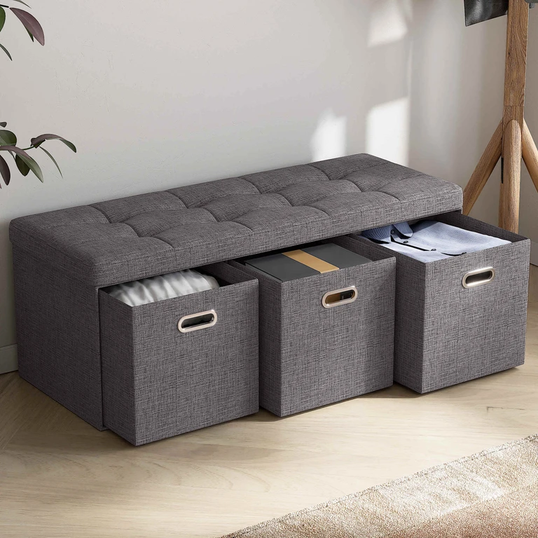 Collapsible Large Storage Bench Ottoman with Drawers, Perfect for Living Room, Bedroom and Entryway