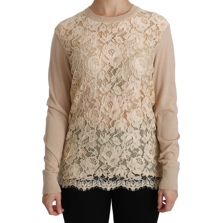 Dolce & Gabbana Beige Lace Long Sleeve Top Cashmere Blouse Viscose Nylon - Women