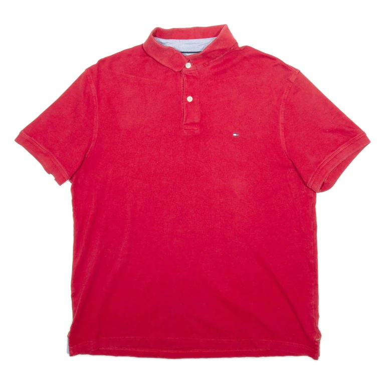 TOMMY HILFIGER Mens Polo Shirt Red Short Sleeve L