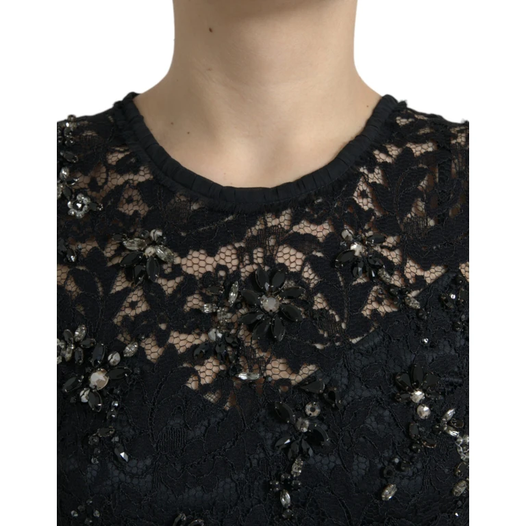 Dolce & Gabbana Black Floral Lace Crystal Sheath Dress Rayon - Women