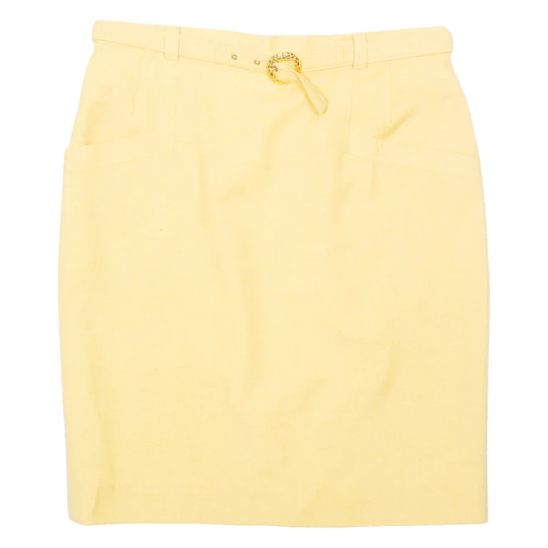 Belted Womens Straight Skirt Yellow Knee Length M