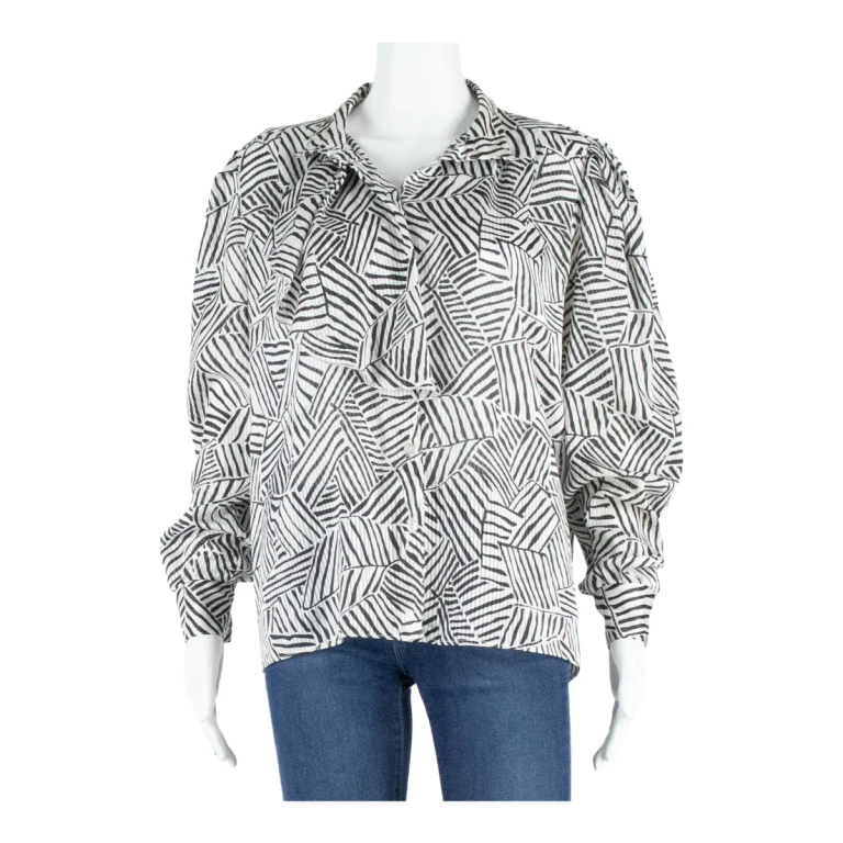 Womens Printed Blouse Black Collared Long Sleeve Chevron L