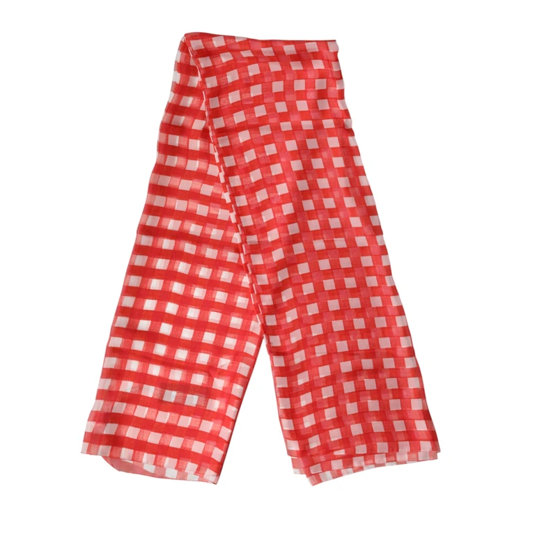 Dolce & Gabbana Red Checkered Stole Neck Wrap Shawl Scarf White And - Men