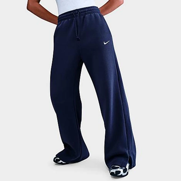 Nike Women's Sportswear Phoenix Fleece Wide-Leg Sweatpants in Midnight Navy/Sail Size: Small