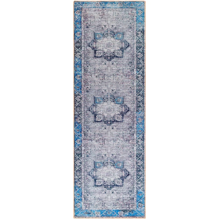 Rosman Blue & Beige - Promo Washable Area Rug - Clearance