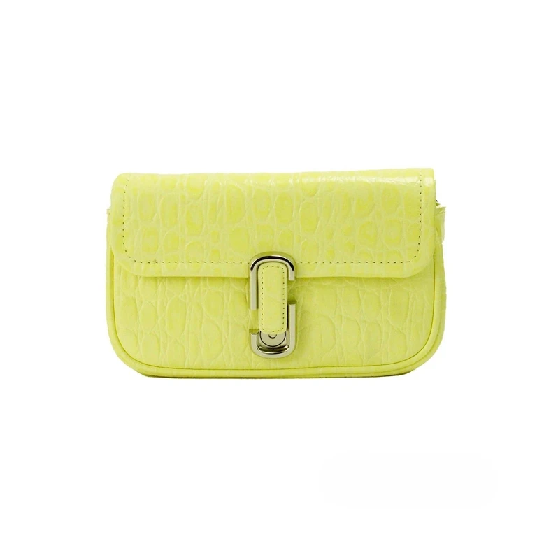 Marc Jacobs The Mini Shoulder Bag Yellow Embossed Leather Crossbody Silver - Women